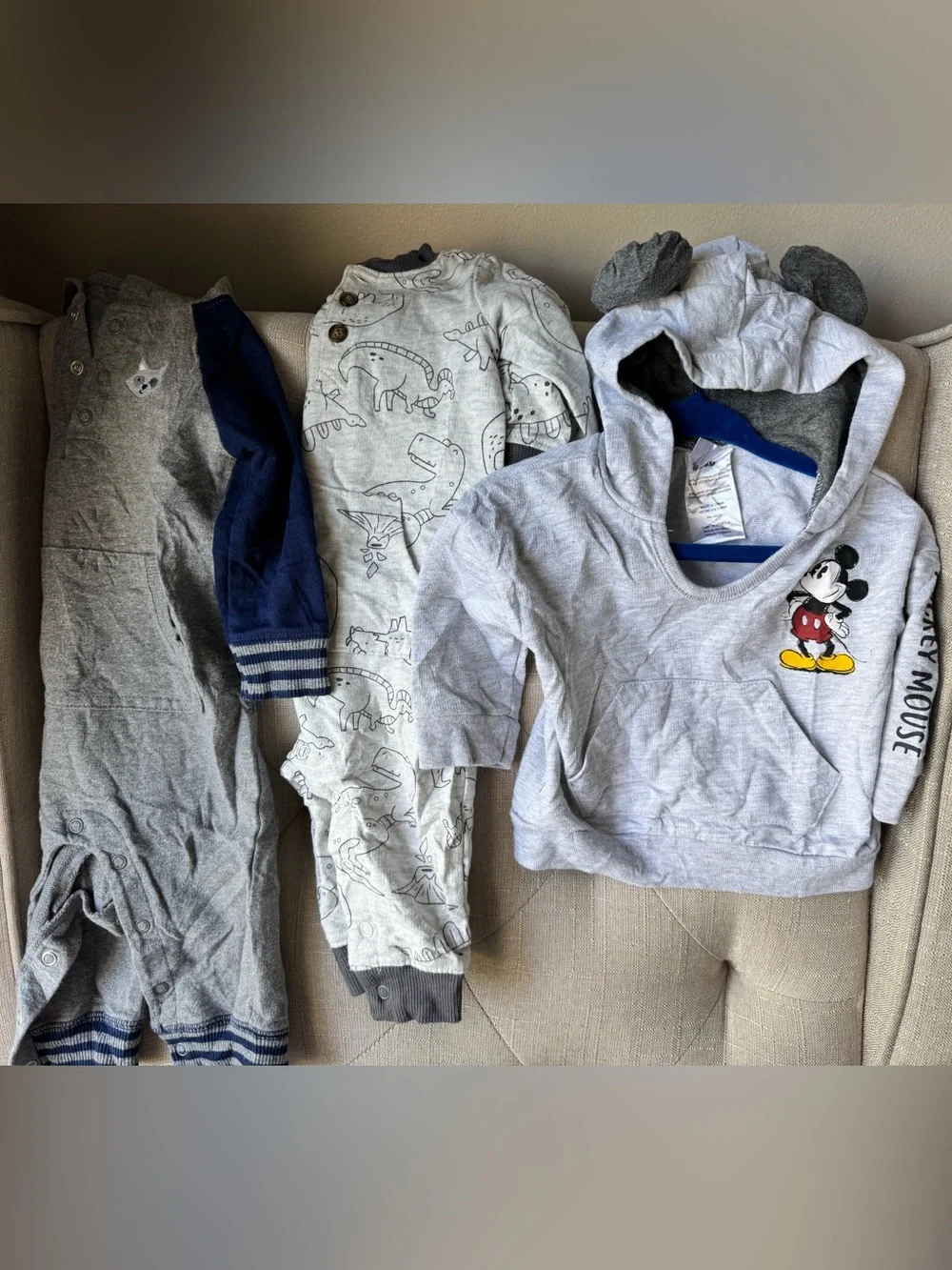 6-9 month Baby Boy Clothing Lot Mickey Mouse Gray Hoodie, Tshirts, onesies & PJs